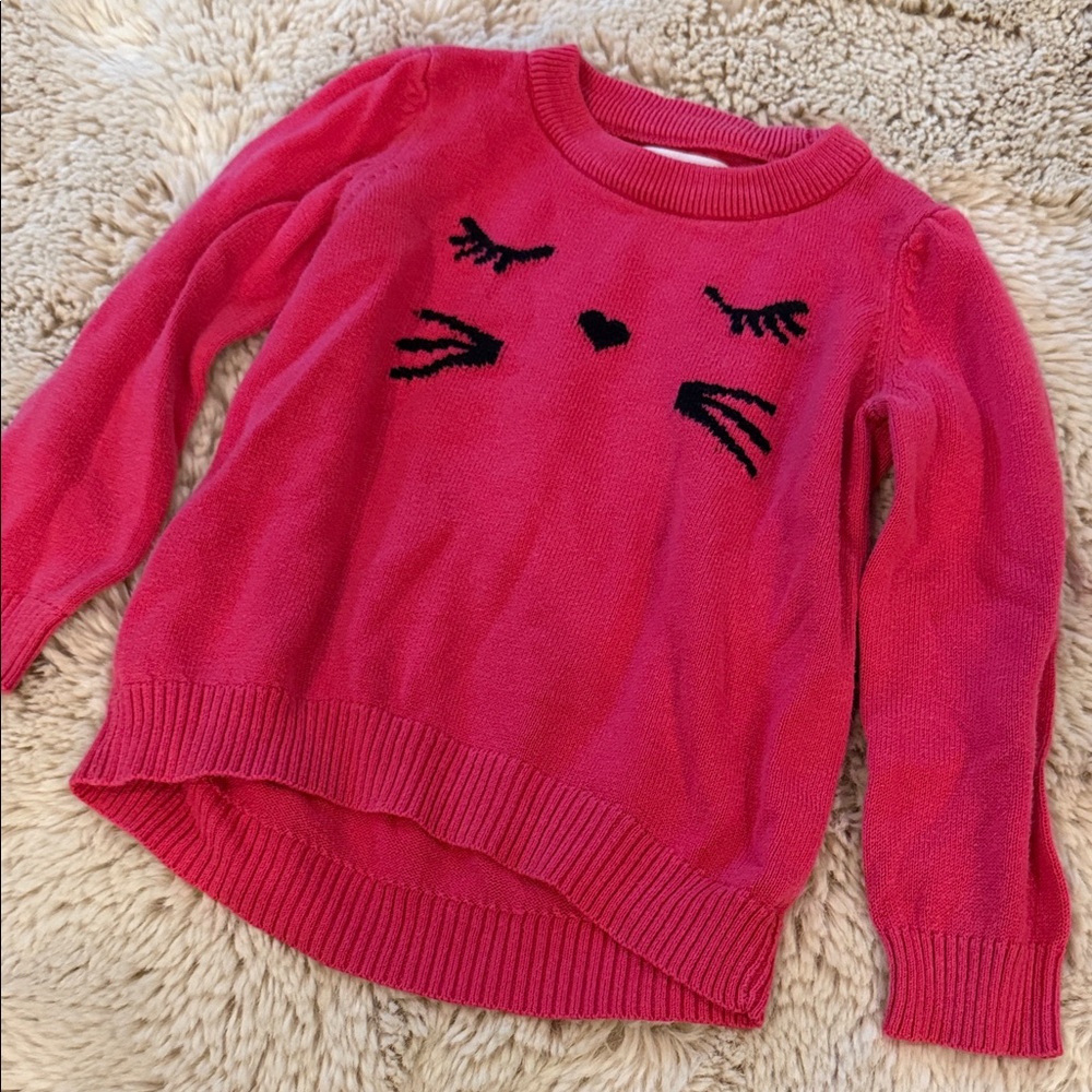 Epic Threads Vibrant Pink Sweater 3t Cat Face Heart
